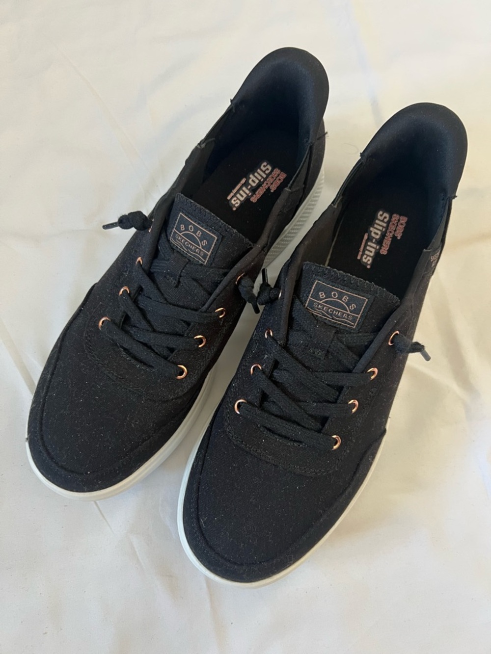 Skechers Lightweight Black Canvas Lace-Up / Slip Ins Sneakers